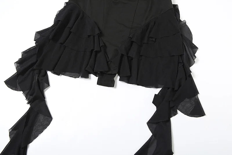 LIZAKOSHT  -  Hot Sexy Halter Deep V-neck Backless Ruffle Tassel Black Playsuits Women Skinny Club High Street One Piece Romper 2025