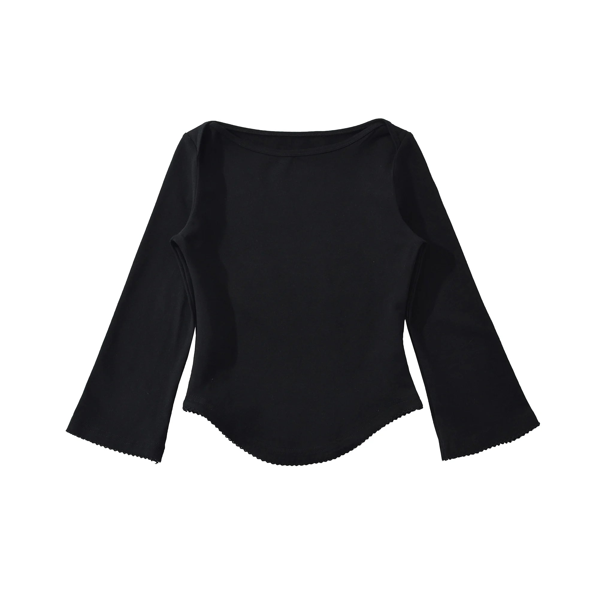 LIZAKOSHT  -  4 colors Summer Plain Color Slash Collar Jersey 3/4 Flare Sleeve Tee Women Skinny Slim fit Base Short T-shirts Crop Top Gray