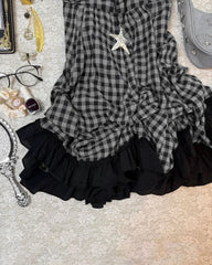 LIZAKOSHT  -  Punk Y2k Sling Womens Dresses Plaid Goth Vintage Ball Gown Backless Slim Hot Sweet 90s Dress Lace Sexy Harajuku Korea Grunge Emo