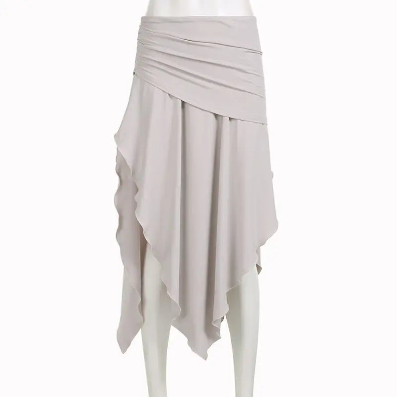LIZAKOSHT  -  Folds Skirts Split Asymmetrical Long Skirts Women Y2K Holiday Beach Streetwear Skirts Summer Elegant Chic Harajuku Skirt