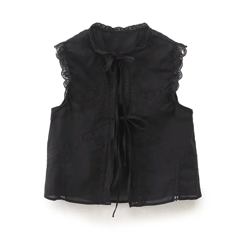 LIZAKOSHT  -  Sleeveless Lace-up Summer Blouse  Cotton Floral Embroidered lace Blouses Shirts Women Tops Vintage Boho Beach Wear Casual Blusas
