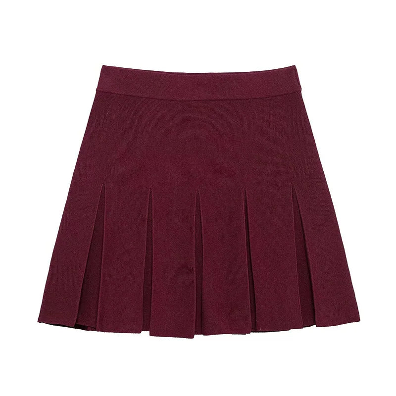 LIZAKOSHT  -  Gold Single Breasted Sweater Knitted Shirt Top Short Skirt Set Women Lapel Double Pockets Knitwear Slim Fit Coat Pleated Skirts