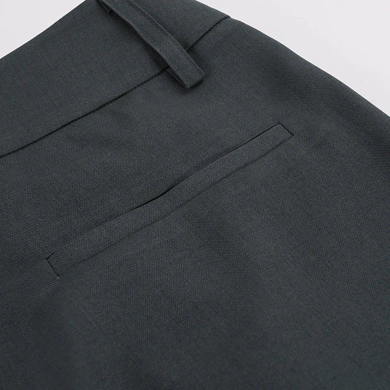 LIZAKOSHT  -   Women Low Waist Flare Suit Pants Double Button Slim Bootcut Trousers Solid Dark Gray Vintage Office Business Casual Streetwear