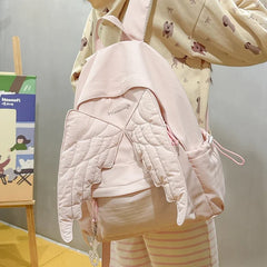 LIZAKOSHT  -  Versatile Angel Wing Backpack Y2k Style Large Capacity Canvas Backpack Lightweight Embroidered Pattern Nylon Student Backpack