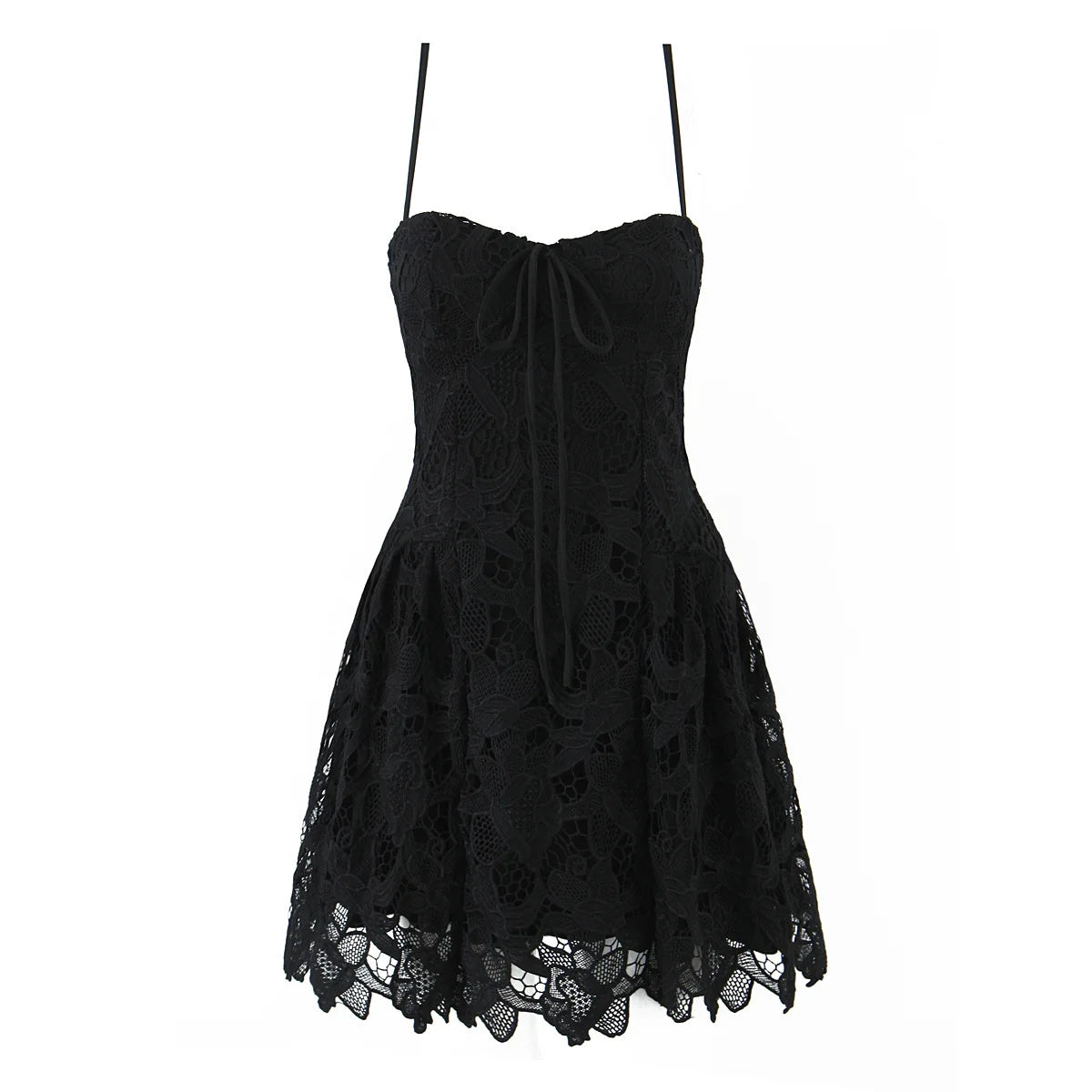 LIZAKOSHT  -  Sexy Lace Elegant Dress Women Strap Slim Vintage Evening Party Mini Dress Female Bow Design Korea Style Chic Outfit