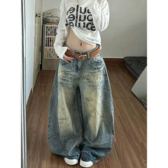LIZAKOSHT  -  Y2K Loose Straight Leg Jeans Women Trousers Baggy Wide Fit Casual High Waist Retro Washed Vintage Style Women's Jeans