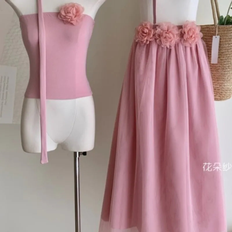 LIZAKOSHT  -  Summer 2024 Women's Pink Light Gown Morning Gown High-end Light Luxury SexyTemperament Celebrity Plunge Dress Two Piece Set