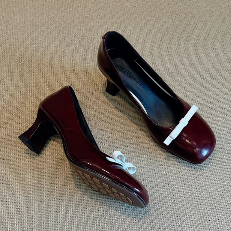 LIZAKOSHT  -  New Designer Chunky Heel Mary Jane Shoes for Women Sweet Bowknot Decoration Elegant Dress Pumps Retro Lightweight Autumn Heels