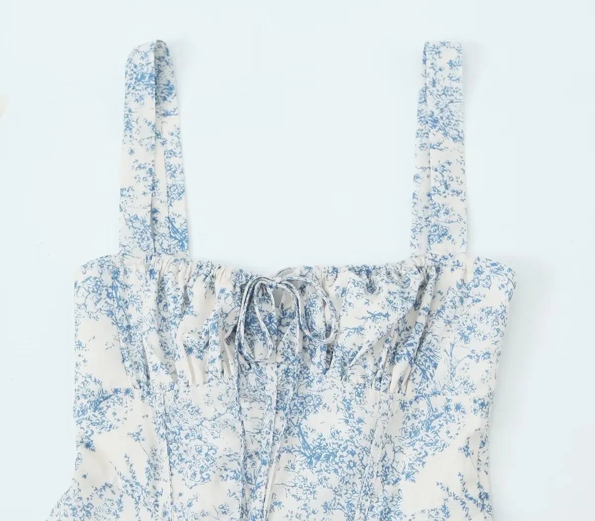 LIZAKOSHT  -  Floral Print Sling Short Dress For Women French Style Sexy Lace Up Bandage Back A-line Mini Dresses Summer 2025 New Holiday Robe