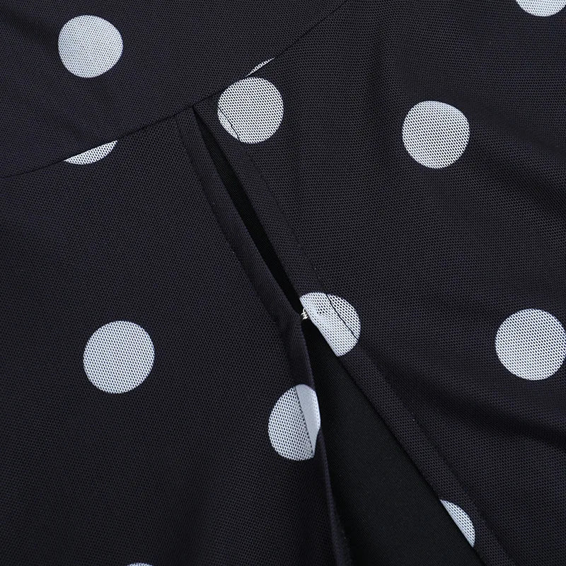 LIZAKOSHT  -  Polka Dot Printed Irregular Split Women Skirt Black High Waist Ruffles Slim Long Skirt Female Spring Casual Streetwear