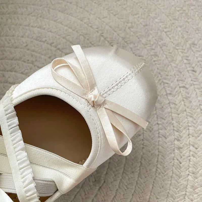 LIZAKOSHT  -  Lace Cross Strap Women Mary Jane Shoes Fashion Sweet Butterfly-knot Thick Heel Shoes Spring Autumn Ladies Elegant Dress Pumps