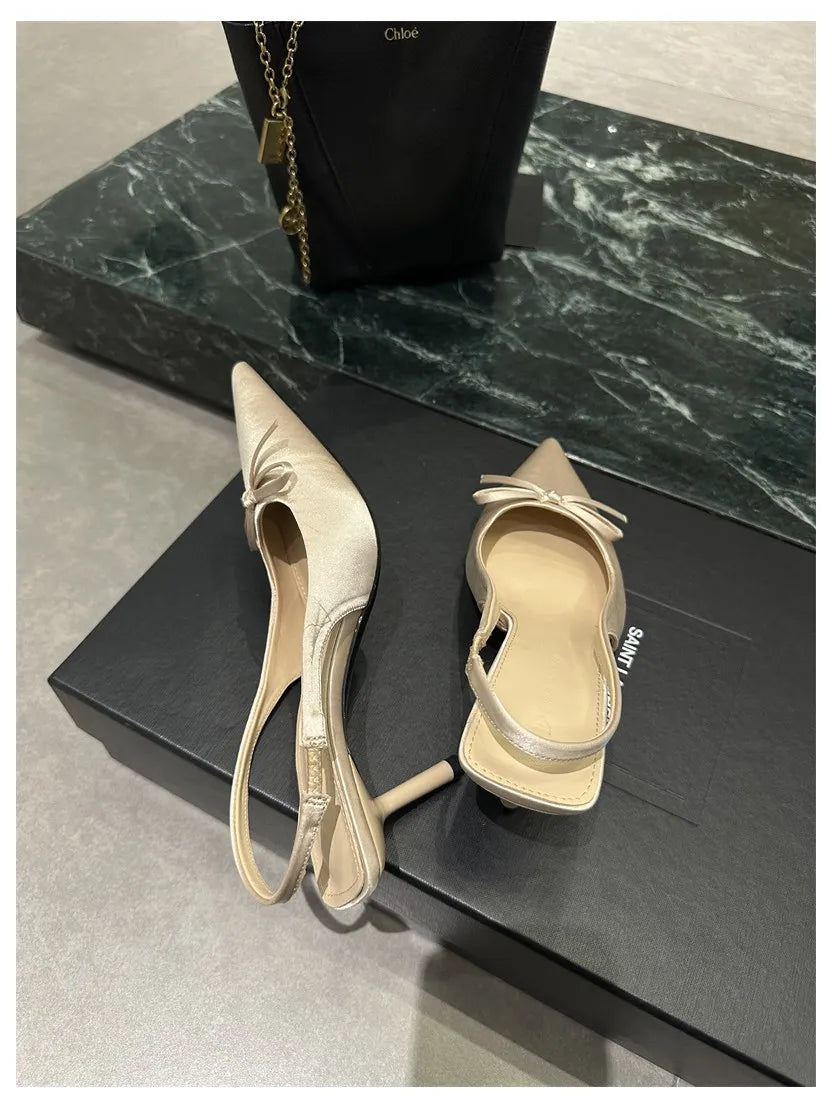 LIZAKOSHT  -  Women Thin Heels Slingback Sandals Elegant Pointed Toe Pumps New Brand Designer Bow Knot Party Dress Wedding Shoes Footwear