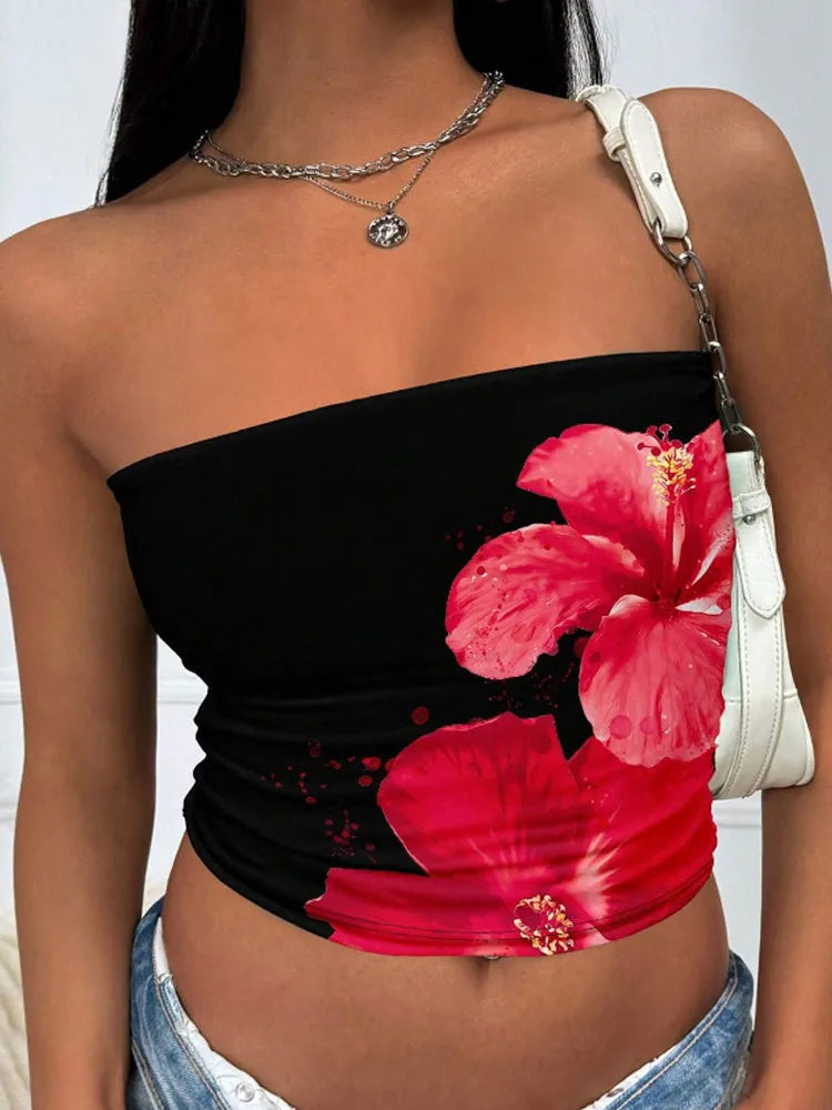 LIZAKOSHT  -  Sexy Women's Floral Printed Vest Elegant Lady Pleated Sleeveless Camisole Top For Femal 2025 Summer New Chic Street Holiday Wear