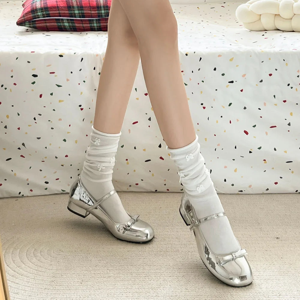LIZAKOSHT  -  Summer Vintage WineRed 2.5cm Low Heels Mary Janes Shoes Women Sweet Round Toe Black Square Heel Silver Pumps Footwear