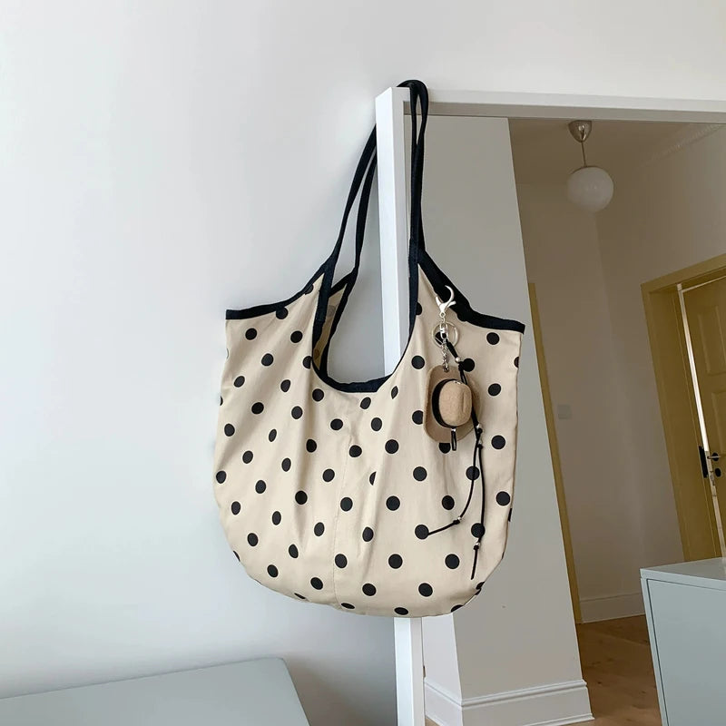 LIZAKOSHT  -  Fashion Wave Dot Shoulder Bag Versatile Large Capacity Commuter Tote Bags Casual Cotton Handbag