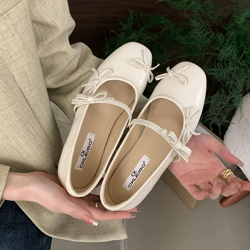 LIZAKOSHT  -  Women Flats Shoes Fashion Bow Knot Shallow Ballet Ladies Shoes Spring Footwear Casual Mary Jane Gold Sliver Red Ballerina Mujer