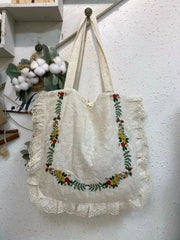 LIZAKOSHT  -  Female Exquisite Flower Embroidery Single Shoulder Bag Summer 2024 New Retro All-Fit Large Capacity Cloth Bag Handbag