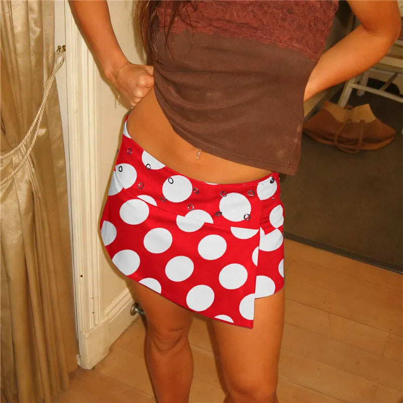 LIZAKOSHT  -  2000s Preppy Sweet Girl Button Closure A Line Short Skirt Y2K Double-Sided Polka Dot Mini Skirt for Women Summer Vacation Party