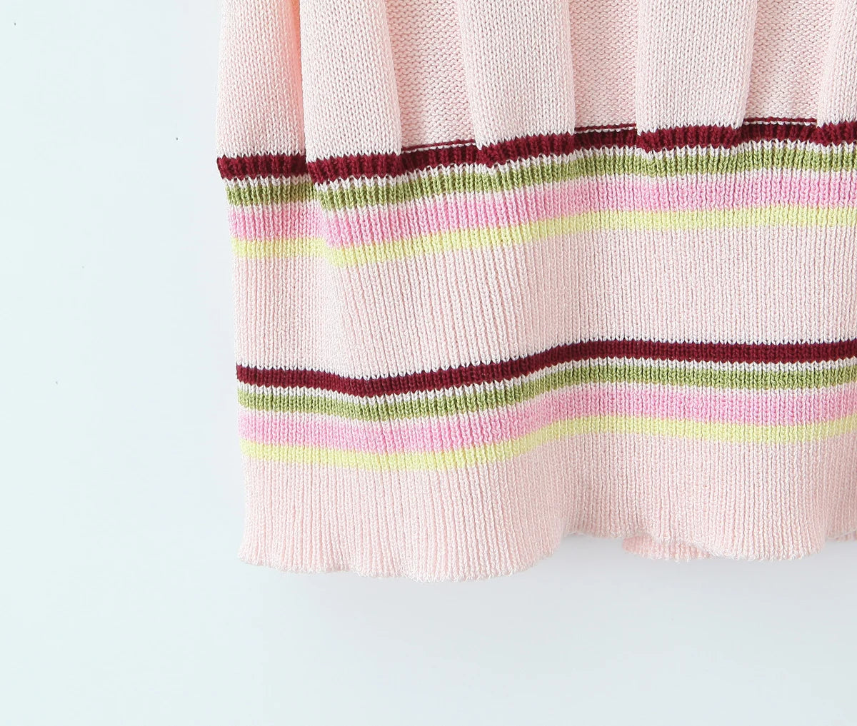 LIZAKOSHT  -  Women Pink Stripes Open Buttons Polo Collar Rib Knitted Short Sleeve Sweater Pullovers Knitwear All Match Knitting Tops Jumper