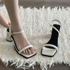 LIZAKOSHT  -  Summer Narrow Band Open Toe Women Sandals Fashion Party Dress Ladies Thick Heel Gladiator Sandalias Shoes Zapatos De Mujer