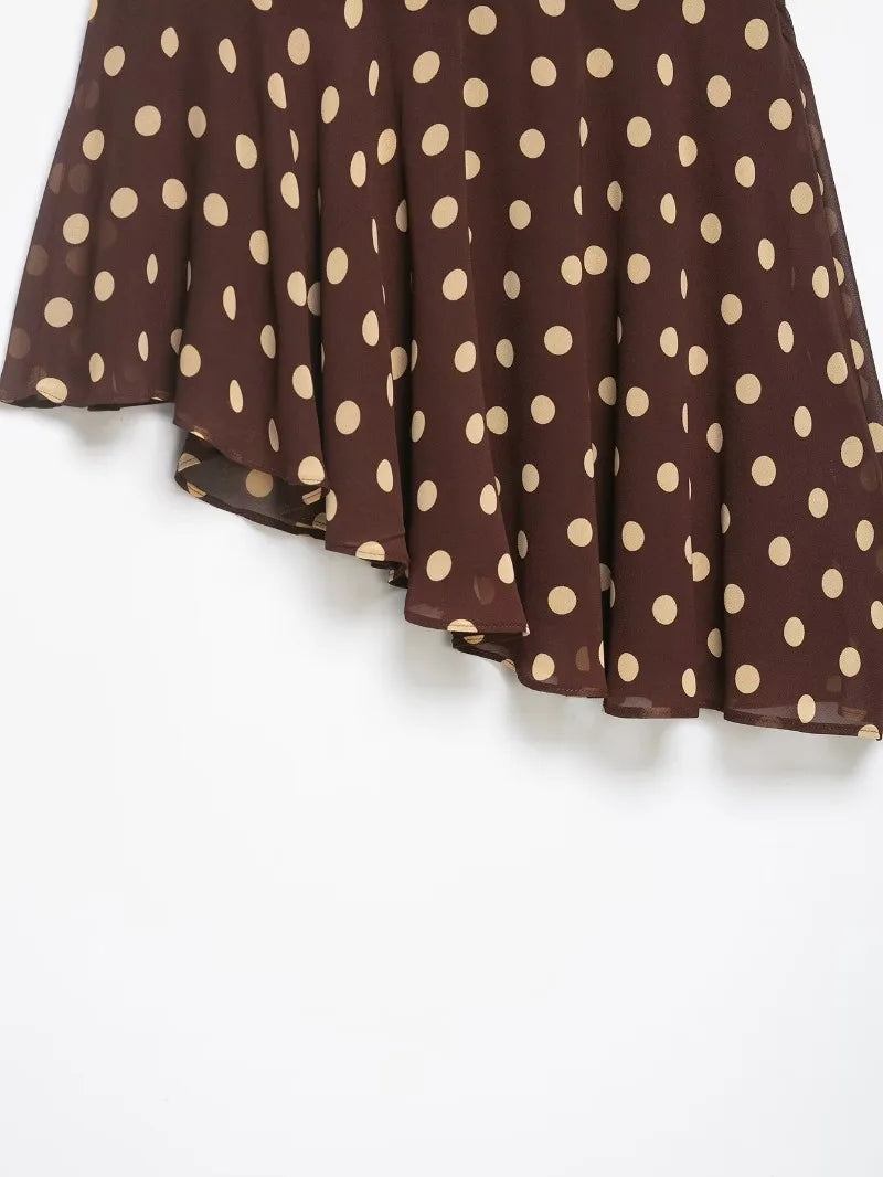 LIZAKOSHT  -  Vintage Dot Print Mini Skirt For Women Summer High Waist Folds Asymmetry Skirts Street Fashion Party Club Casual Skirt New
