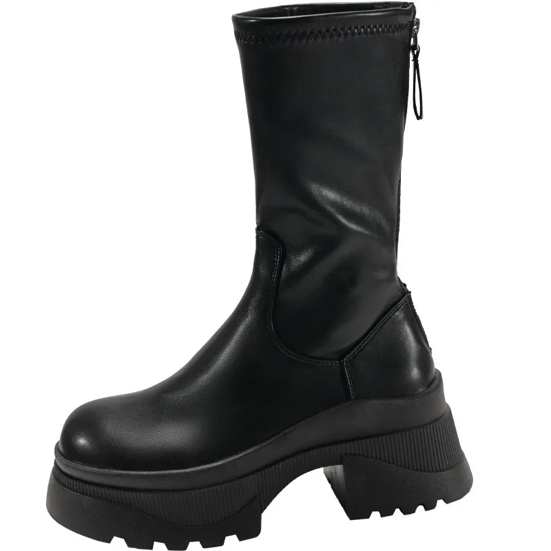 LIZAKOSHT  -  Chunky Platform Heel Women Ankle Boots Fashion Back Zippers Shoes Autumn Winter Mid Calf Booties Zapatos De Mujer