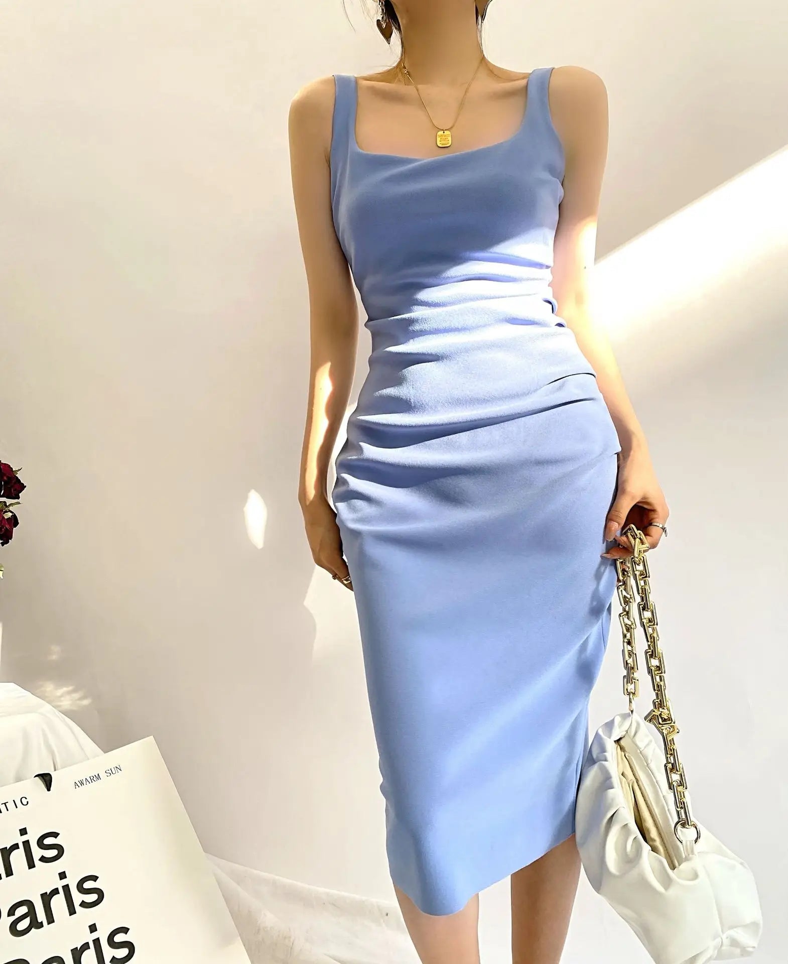 LIZAKOSHT  -  Summer New European and American Sexy Design Sense Word Collar Hem Split Dress Women's Dress