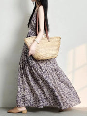 LIZAKOSHT  -  Elegant Summer Cotton Maxi Dress Women's Clothing Printed Artistic Holiday Style Off-Shoulder Gown Sweet A-Line Skirt
