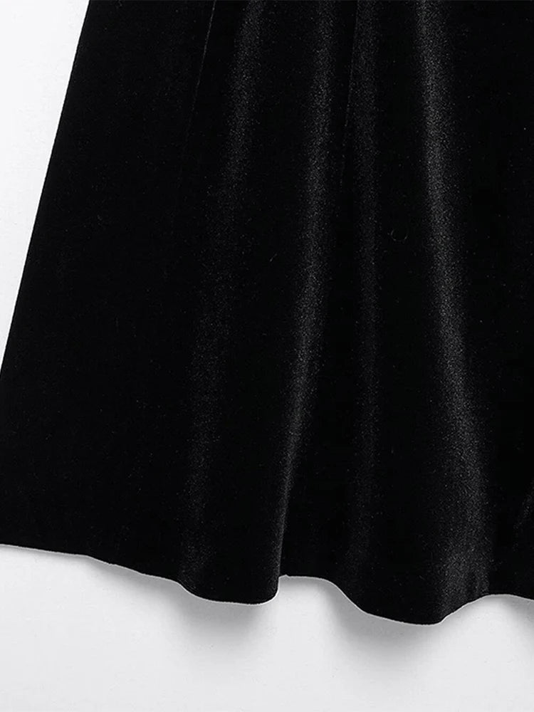 LIZAKOSHT  -  Velvet Halter Dress Black Sexy Slim Fit Elegant Straight Collar Waist Cinched Short Dresses Camisole Evening Gown Women's Wear