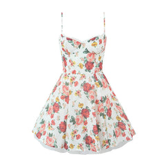 LIZAKOSHT  -  Summer Women Lace Patchwork Floral Print Sling Mini Dress Sexy Elegant Party Robe Girls Beautiful Clothes