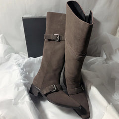 LIZAKOSHT  -  Fashion Vintage Women Western Knee High Boots Fashion Winter Belt Buckle Stripper Party Shoes Zapatos De Mujes