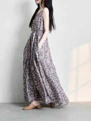 LIZAKOSHT  -  Elegant Summer Cotton Maxi Dress Women's Clothing Printed Artistic Holiday Style Off-Shoulder Gown Sweet A-Line Skirt