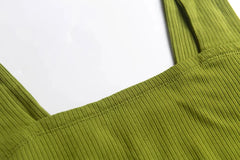 LIZAKOSHT  -  Spring New European and American Holiday Style Solid Color Sexy Square Collar Side Split Leisure Dress