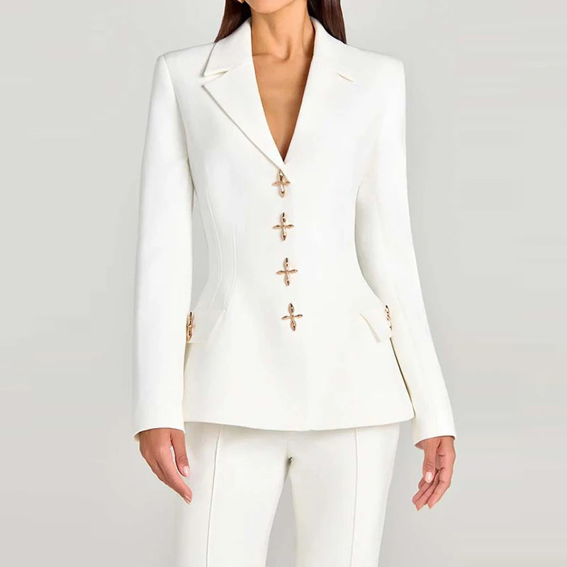 LIZAKOSHT  -  Women's Casual Commuting Solid 3 Piece Suit Elegant Button Long Sleeve Outfits Fashion Vest Top & Long Pant & Blazer Coats Sets