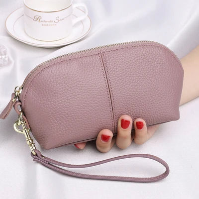 LIZAKOSHT  -  Leather women long wallet Zipper Wristlet Bag Lady Clutches Coin Purse Cowhide mobile phone bag evening party handbag