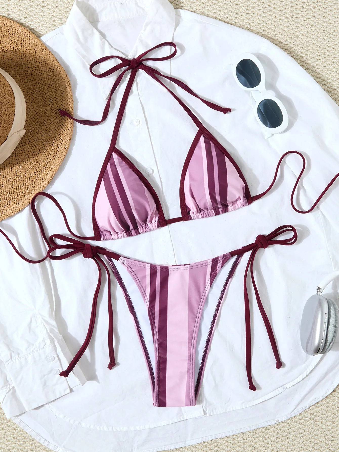 LIZAKOSHT  -  Sexy Micro Bikinis Women Swimwear Beachwear Female Bathing Suit 2 Bikini Set Side-tie Straps Beach Wear Striped Biquinis