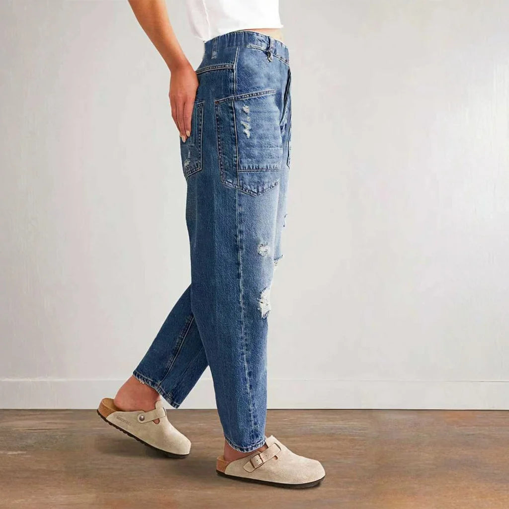 LIZAKOSHT  -  Jeans For Woman Y2k Jeans Distressed Wide Leg Trousers With Curved Hem Casual Loose Fit Comfort Stretch Denim Trendy