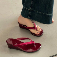 LIZAKOSHT  -  Designer Summer Women Wedges Heel Slippers Concise Street Style Dress Slide Ladies Non Slip Beach Vacation Clip Toe Sandalias