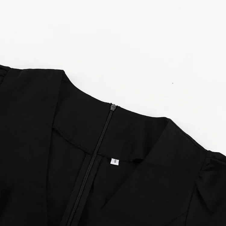 LIZAKOSHT  -  Summer Black Ruffled Mini Dress Female V-Neck Long Sleeve Solid Commute Elegant Party Dress Evening Women's Bodycon Dress