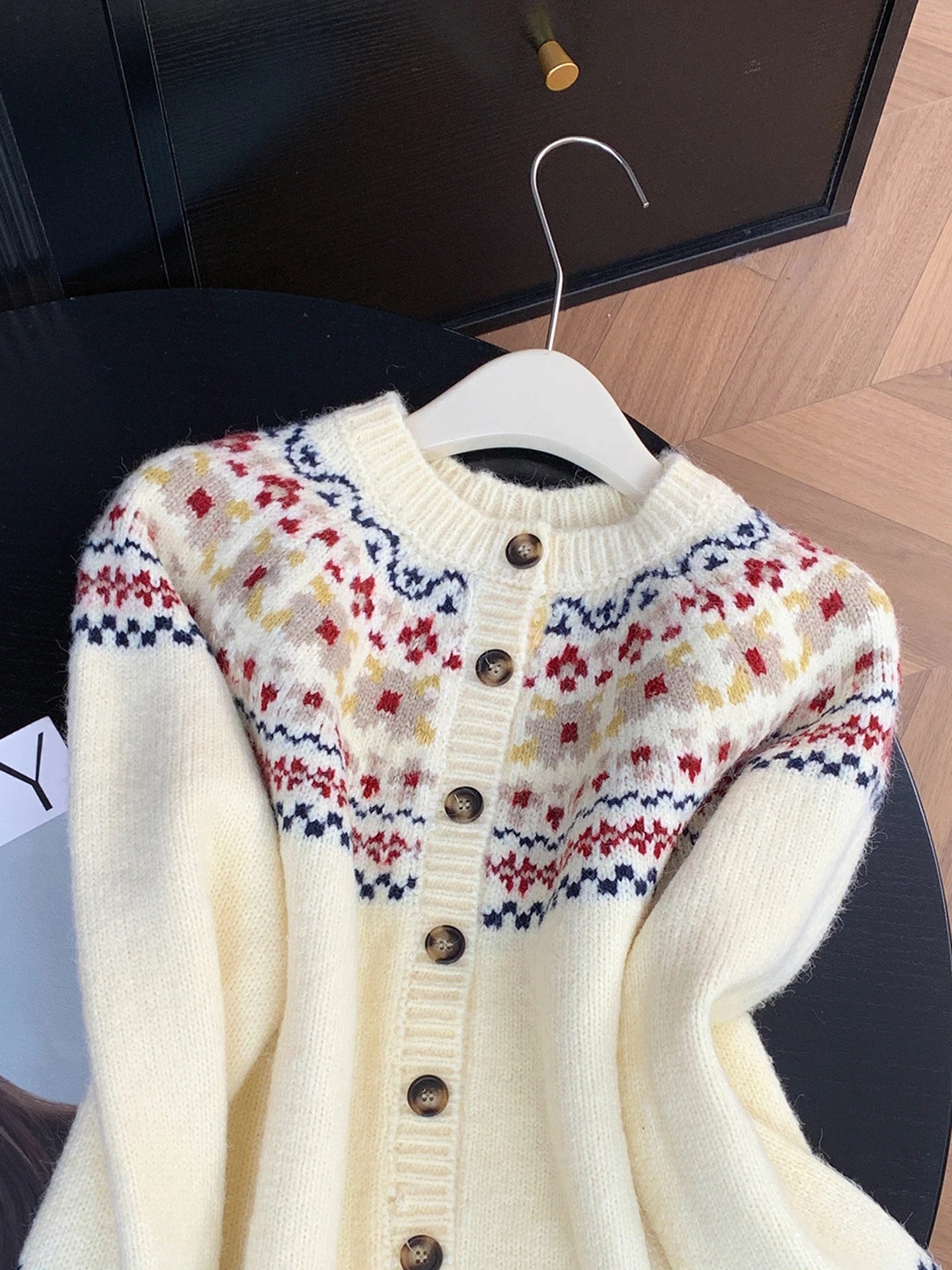 LIZAKOSHT  -  Elegant Fashion Women's Knitted Cardigan Sweater Casual Fit Autumn Winter New Style Y2k Fair Isle Pattern Grey Knit Top Jumper