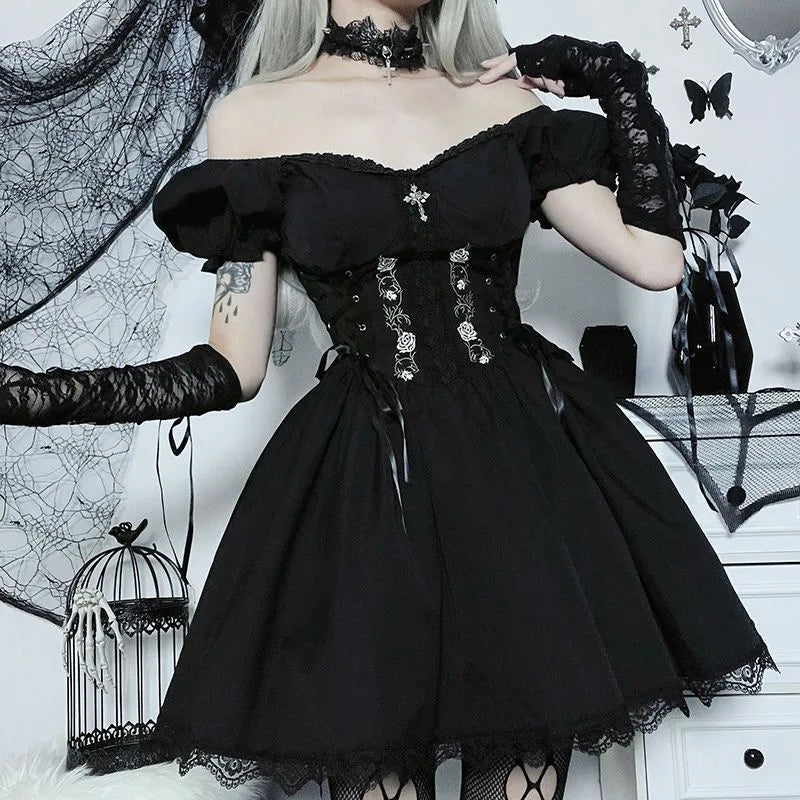 LIZAKOSHT  -  jsk dress gothic lolita dress black Halloween costumes cosplay lolita for girls short sleeve Lolita clothes A-dress