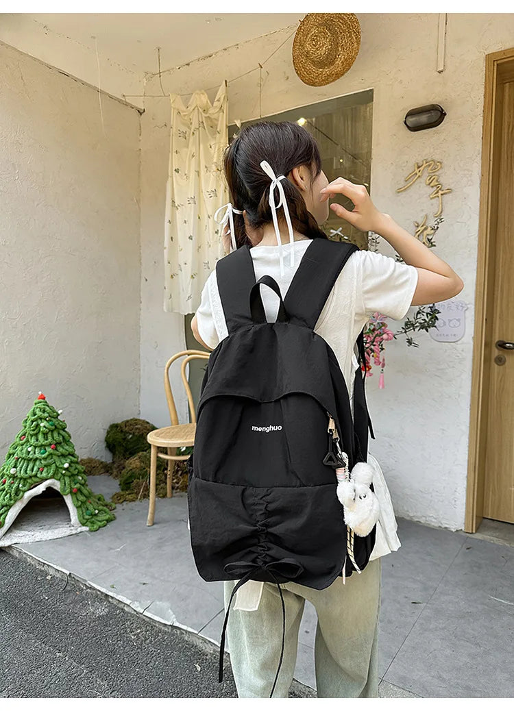 LIZAKOSHT  -  Junior High School Girl Backpack Summer New College Style Bow School Backpack Fashion Candy Colored Pleated Backpack School Bag