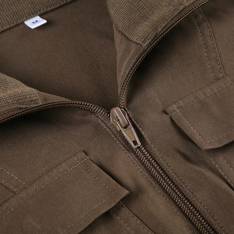 LIZAKOSHT  -  Streetwear Zipper Turn Down Collar Cargo Jackets For Women Multi Pockets Autumn Winter Outwear Y2K Coat Brown Vintage
