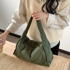 LIZAKOSHT  Autumn and winter new large-capacity soft puff cloud bag nylon shoulder bag women's niche rhombic hand-held padded bag