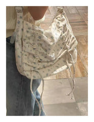 LIZAKOSHT  -  New Sweet Pleated Crossbody Bag Korean Niche Design Floral Large Capacity Girl Canvas Bags