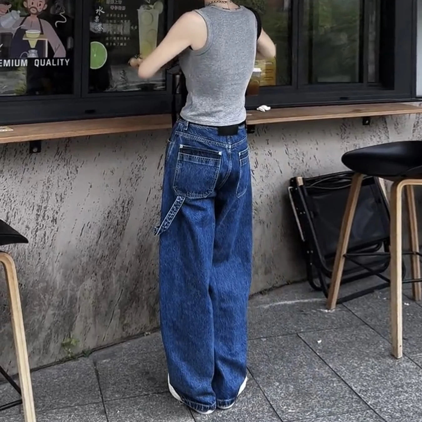 LIZAKOSHT  -  Summer New Women's Big Pocket Embroidered Jeans Harajuku Retro Fashion Casual Trend Street Hip-Hop Simple Loose Women's Bottoms