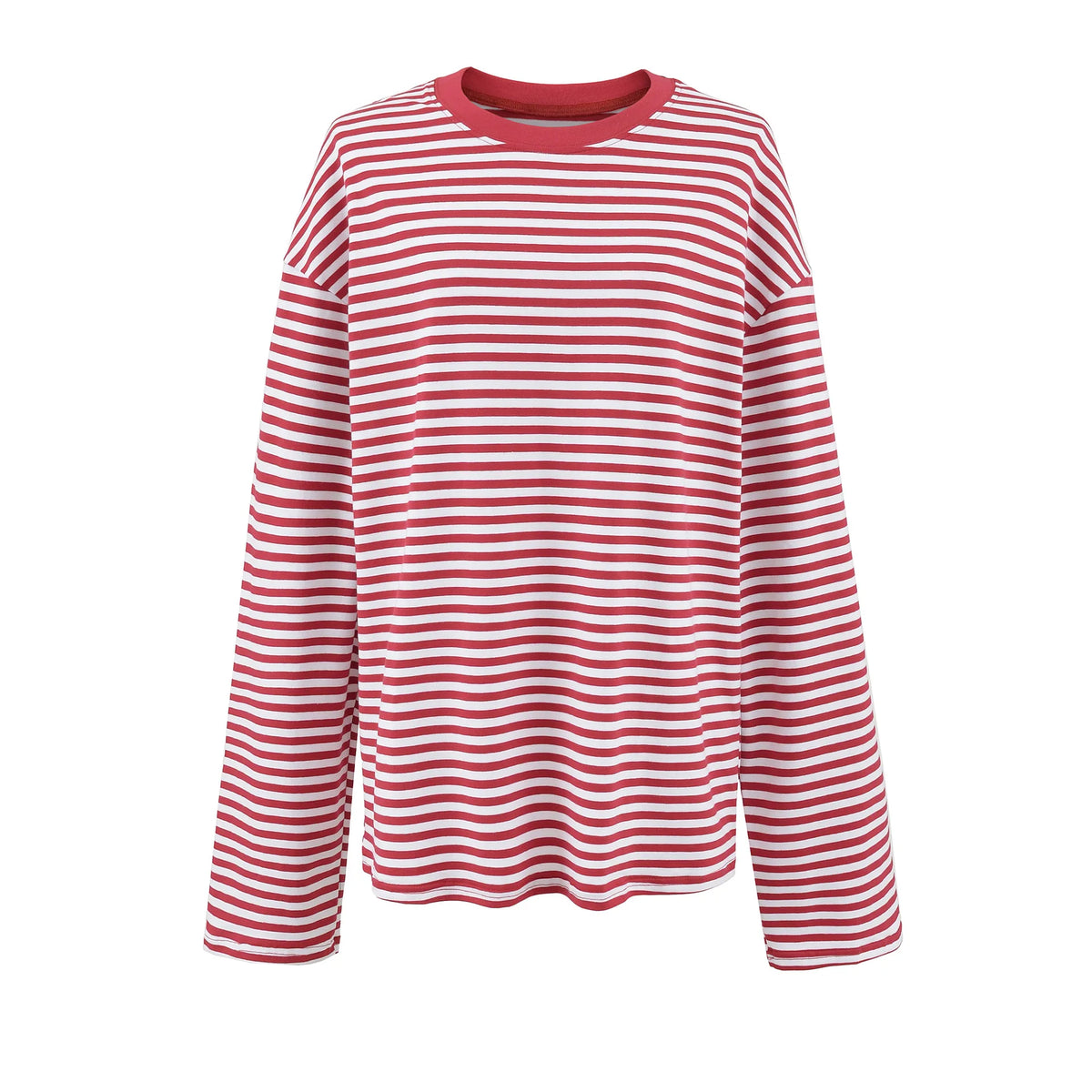 LIZAKOSHT  -  Women Casual Striped Long Sleeve Cotton Tops Autumn O-neck Patchwork Loose T-shirt High Street Female Vintage Tops New