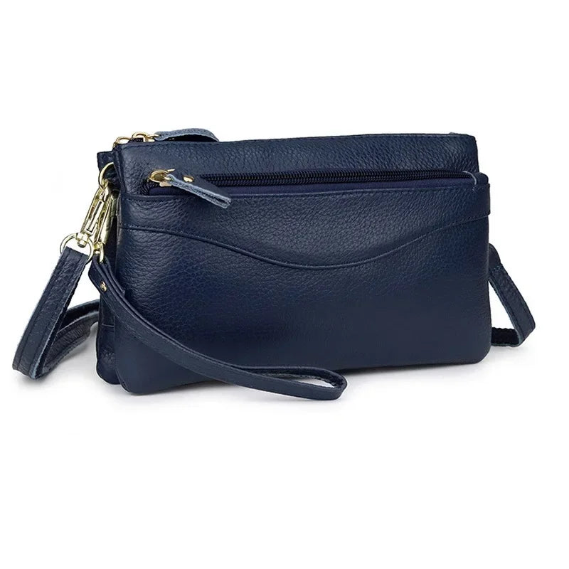 LIZAKOSHT  -  Genuine Leather Women Messenger Bags small Cowhide ladies Clutch wallet Multiple pockets female Shoulder Bags Cell phone purse