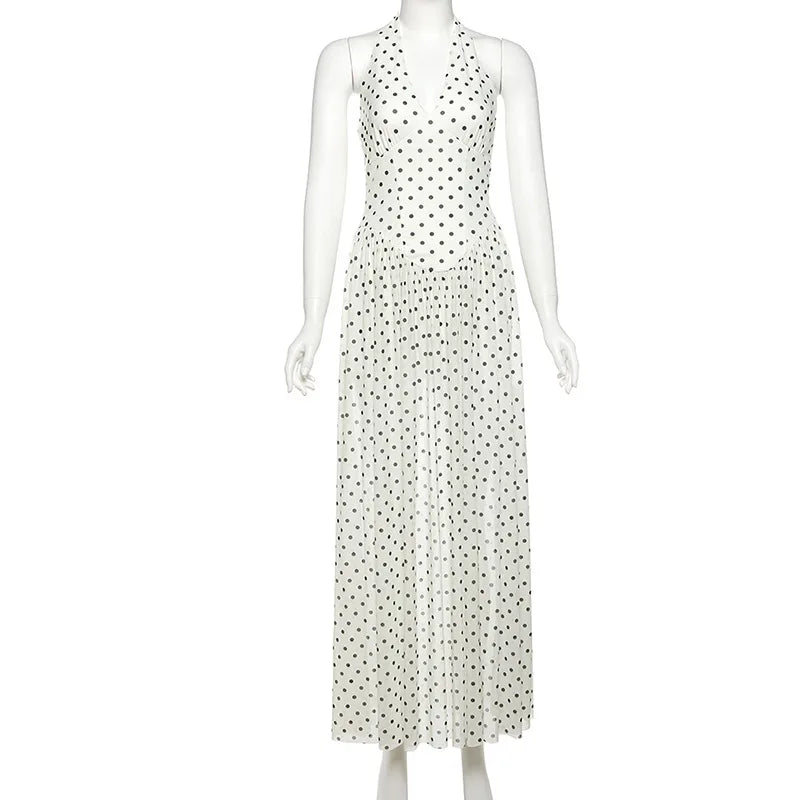 LIZAKOSHT  -  Spring Summer New Women's Wear Polka Point Hanging Neck Dress Women's High end V-neck Waist