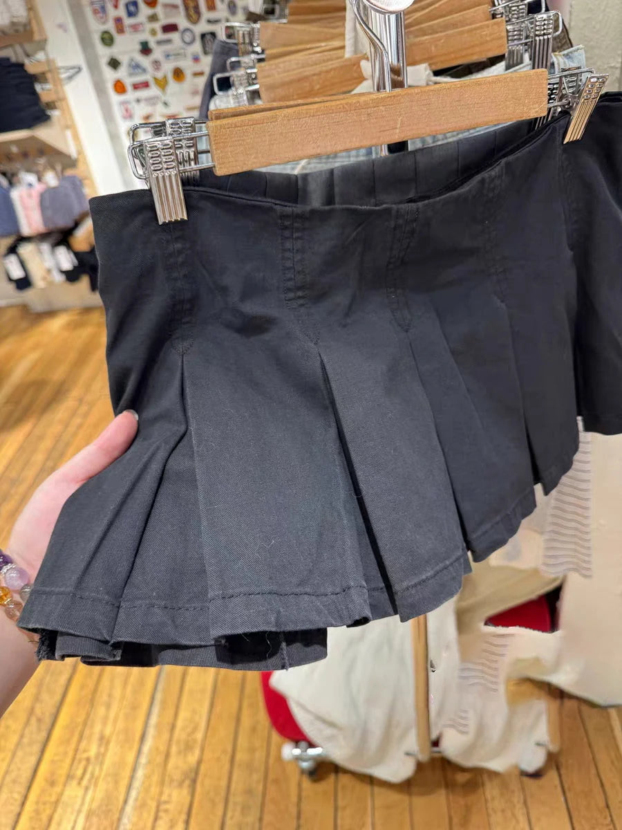 LIZAKOSHT  -  Black Low Waist Mini Pleated Skirts Women Summer New Cotton Simple A-line Shorts Faldas Vintage Y2k Streetwear Solid Sweet Skirt